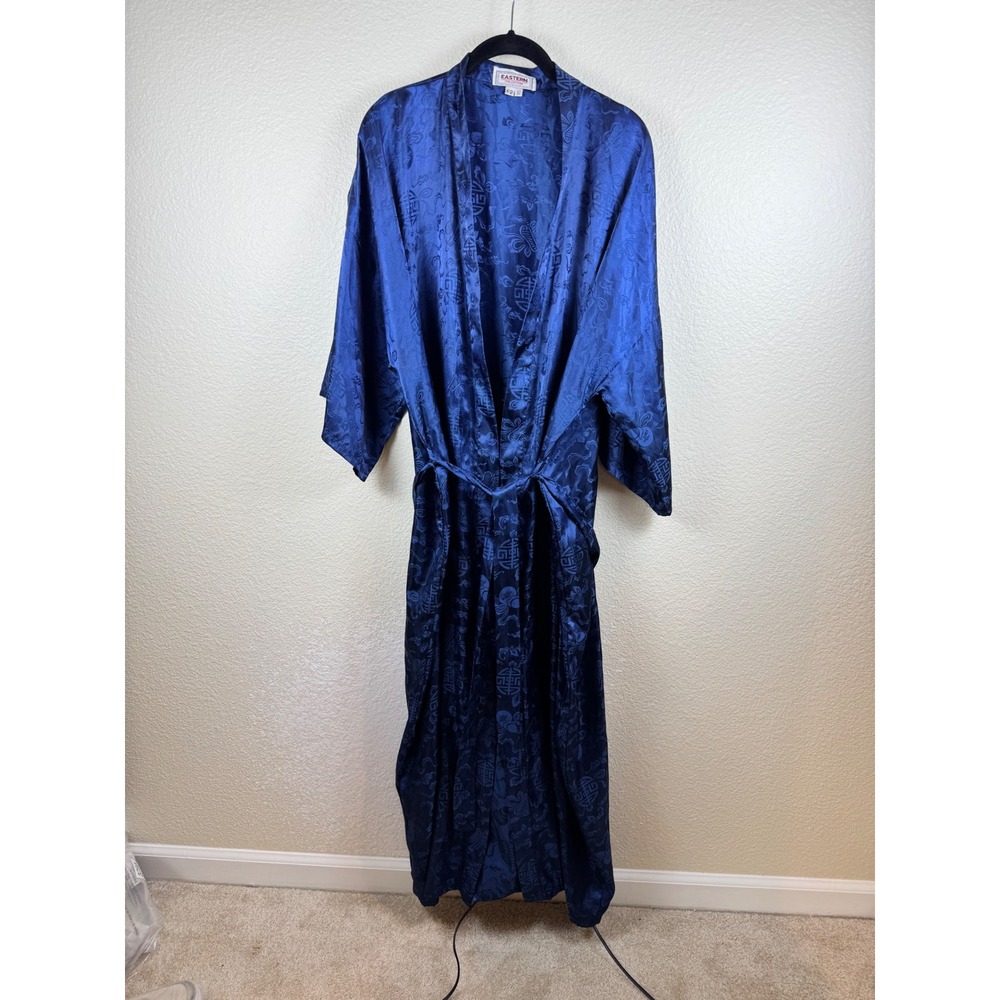 Vintage Eastern Collection‎ Robe Kimono Women S Blue Silk Jacquard Long Flowy OS